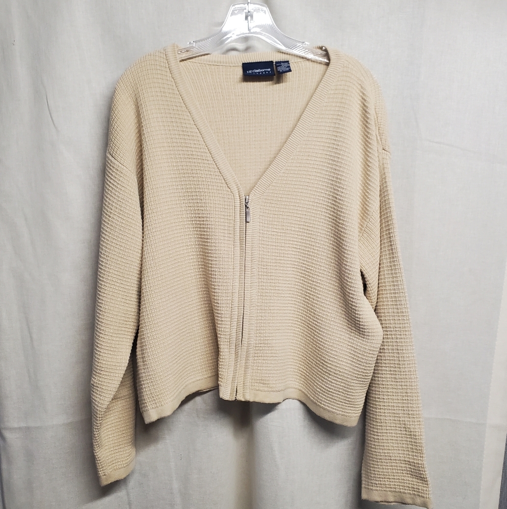 Liz Claiborne Beige Cardigan Zip Up Sweater